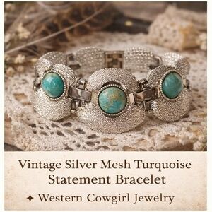 Vintage Silver Mesh Turquoise Bracelet